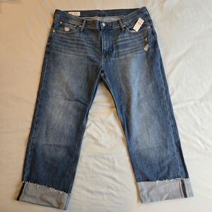 Gap Women's Boy Fit Jean Mid Rise 33 16 Short Inseam - Raw Cuff 100% Cotton